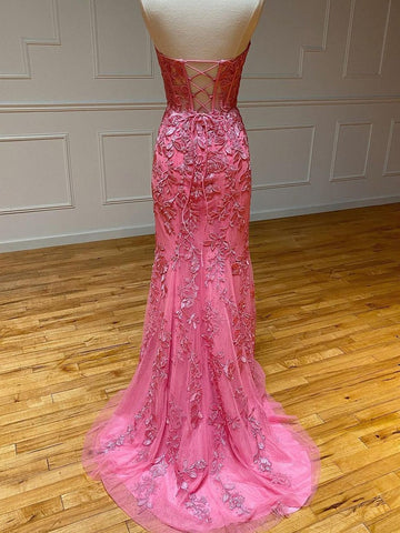Lace Mermaid Strapless  Prom Dress With Appliques