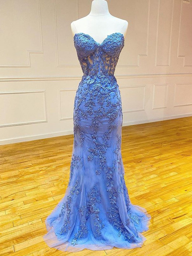 Lace Mermaid Strapless  Prom Dress With Appliques