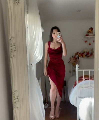 Burgundy Sheath Party Dress Simple Short Prom Dress