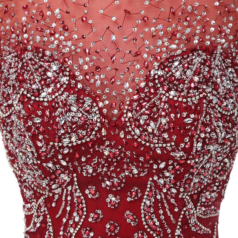 Stunning Sleeveless Round - Neck Mermaid Gown in Gradient Red Prom Dress,LX117