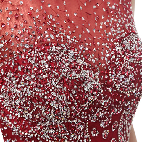 Stunning Sleeveless Round - Neck Mermaid Gown in Gradient Red Prom Dress,LX117