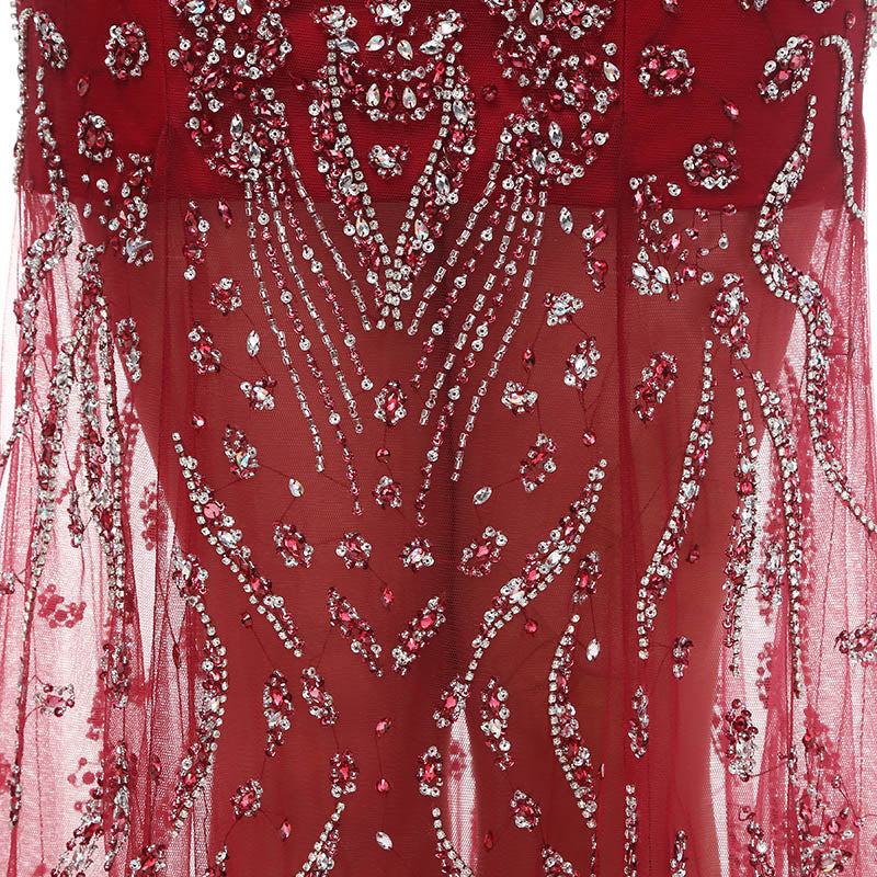 Stunning Sleeveless Round - Neck Mermaid Gown in Gradient Red Prom Dress,LX117