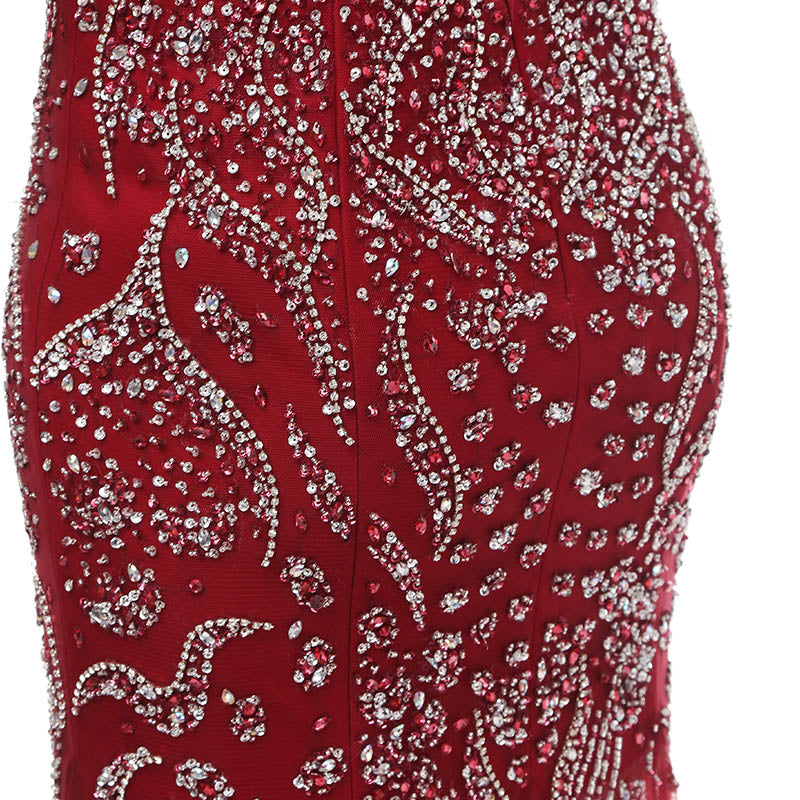 Stunning Sleeveless Round - Neck Mermaid Gown in Gradient Red Prom Dress,LX117
