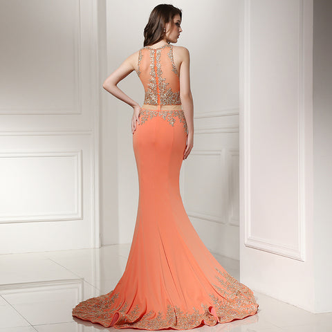 Glamorous Sleeveless Orange Mermaid Evening Gown with Exquisite Embellishments Prom Dress,LX227
