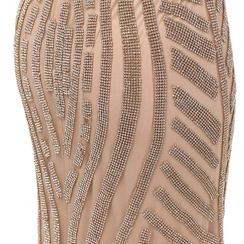 Glamorous Strappy V - Neck Mermaid Evening Gown with Exquisite Geometric Beadwork and Sheer Tulle Prom Dress,LX116