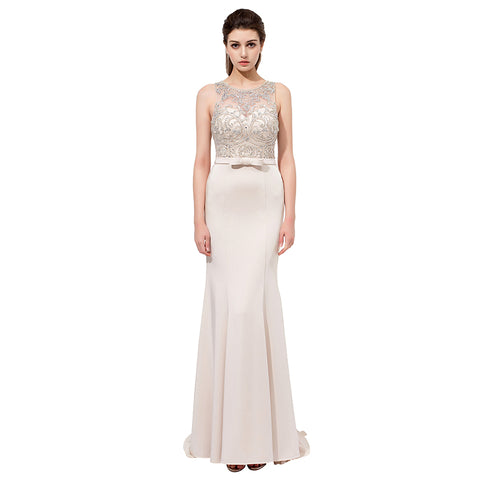 Graceful Sleeveless Mermaid Gown in Light Gray with Embroidered Bodice Prom Dress,LX414