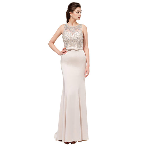 Graceful Sleeveless Mermaid Gown in Light Gray with Embroidered Bodice Prom Dress,LX414
