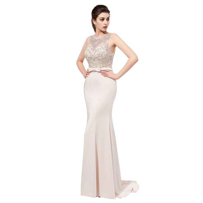 Graceful Sleeveless Mermaid Gown in Light Gray with Embroidered Bodice Prom Dress,LX414