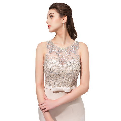 Graceful Sleeveless Mermaid Gown in Light Gray with Embroidered Bodice Prom Dress,LX414