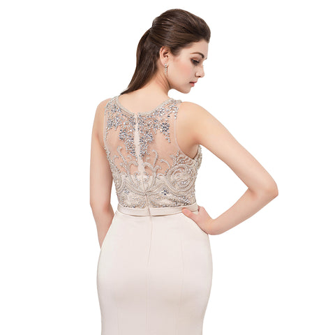 Graceful Sleeveless Mermaid Gown in Light Gray with Embroidered Bodice Prom Dress,LX414