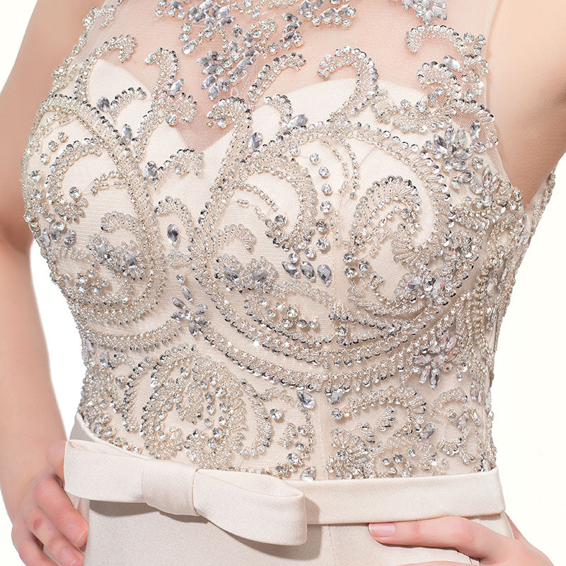 Graceful Sleeveless Mermaid Gown in Light Gray with Embroidered Bodice Prom Dress,LX414