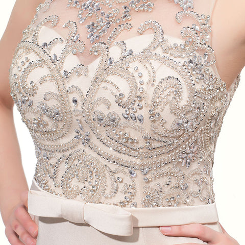 Graceful Sleeveless Mermaid Gown in Light Gray with Embroidered Bodice Prom Dress,LX414