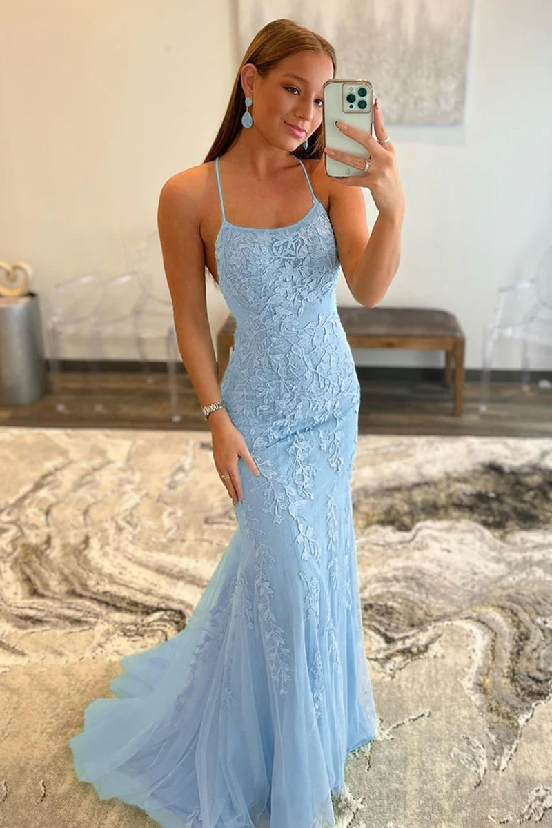 Lace Mermaid Spaghetti Straps  Prom Dress