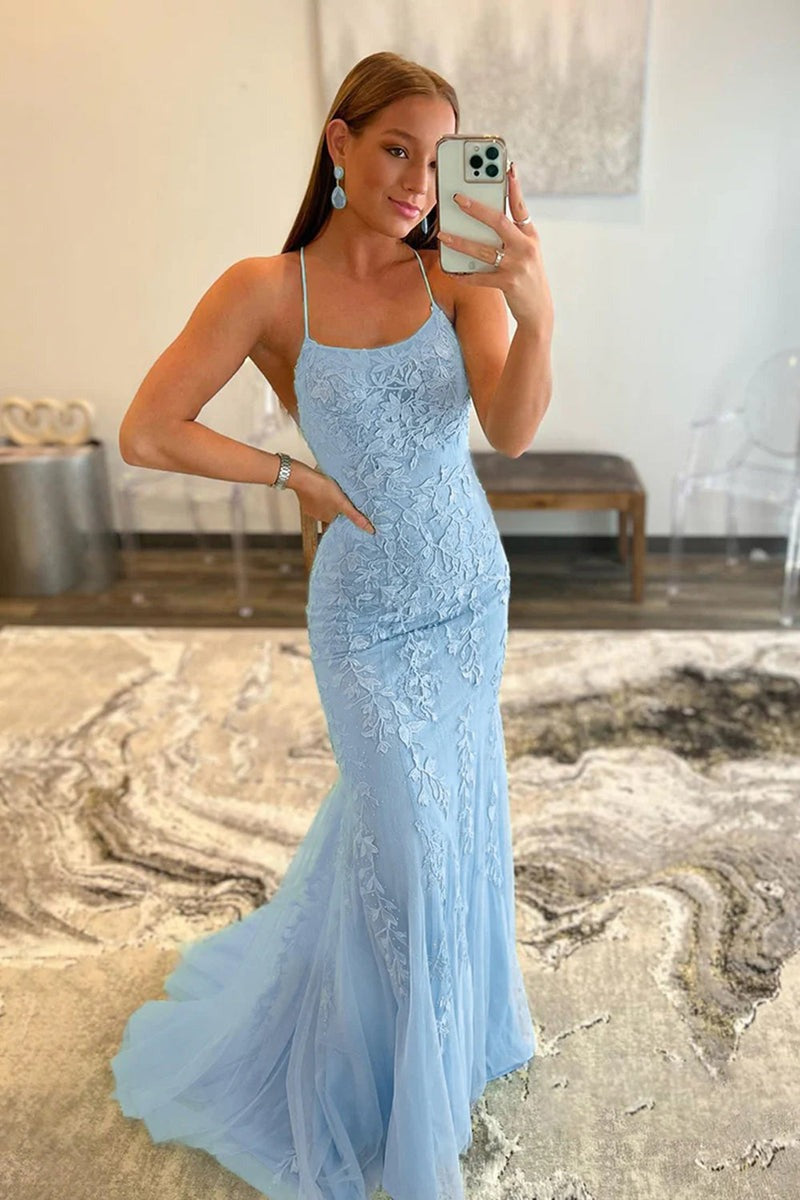 Lace Mermaid Spaghetti Straps  Prom Dress