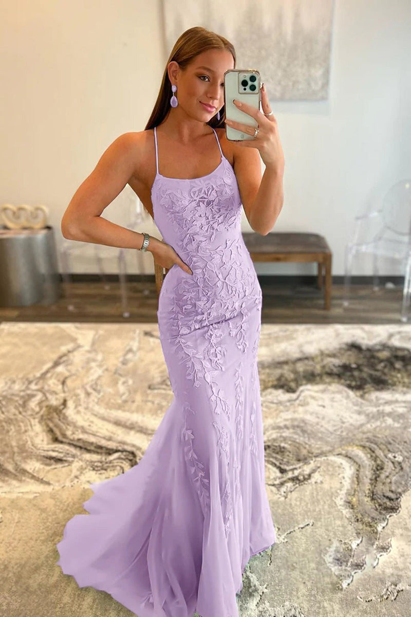 Lace Mermaid Spaghetti Straps  Prom Dress