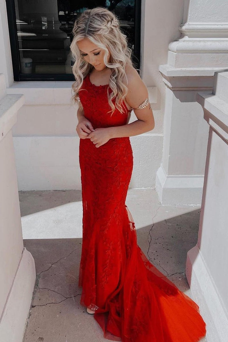 Lace Mermaid Spaghetti Straps  Prom Dress
