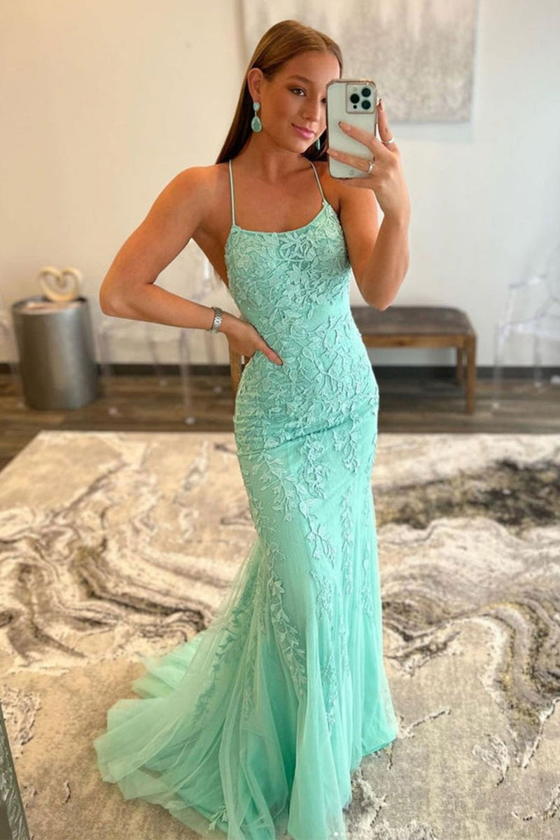 Lace Mermaid Spaghetti Straps  Prom Dress