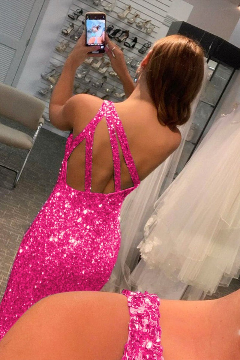 Long Glitter Black Sequins  Prom Dress with Slit