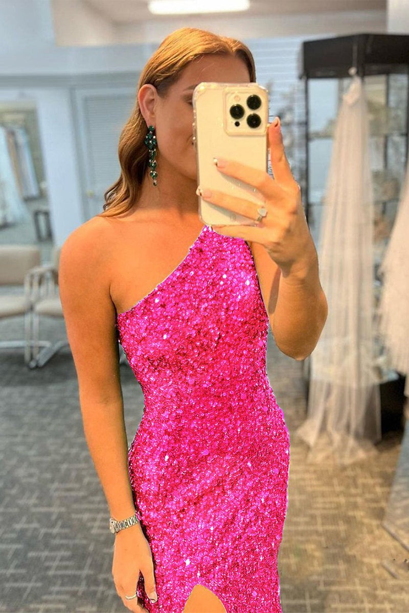 Long Glitter Black Sequins  Prom Dress with Slit