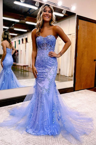 Lace Mermaid Strapless  Prom Dress With Appliques