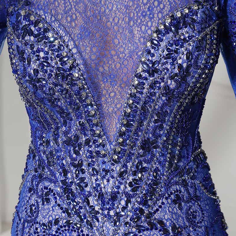 Glamorous Long - Sleeved Blue Mermaid Gown with Intricate Sequin Embroidery Prom Dress,LX366