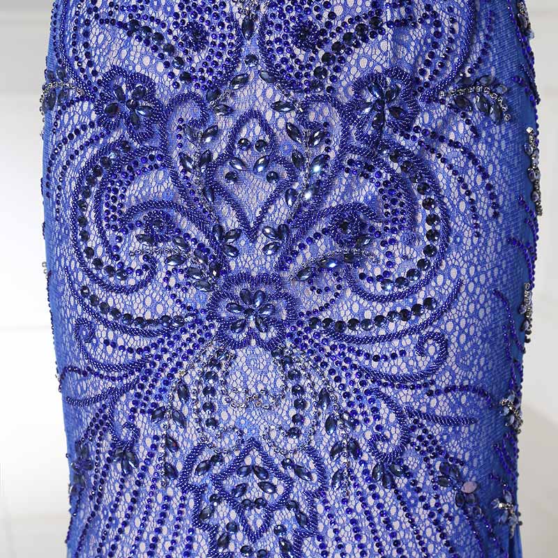 Glamorous Long - Sleeved Blue Mermaid Gown with Intricate Sequin Embroidery Prom Dress,LX366