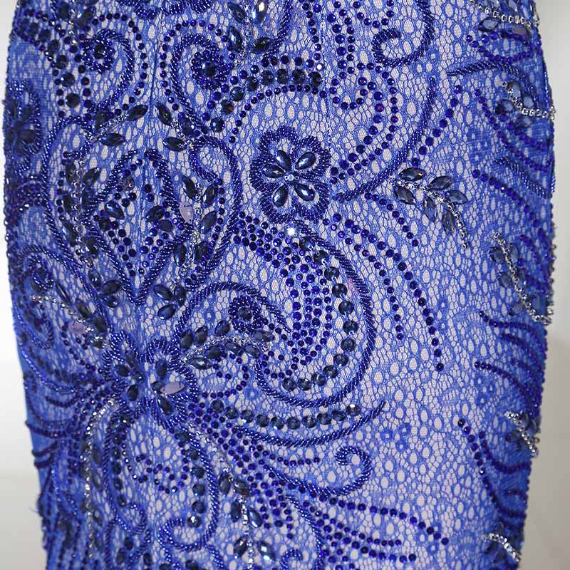 Glamorous Long - Sleeved Blue Mermaid Gown with Intricate Sequin Embroidery Prom Dress,LX366