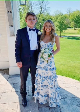 Sweetheart Sheath Floral Satin Long Prom Dresses, PD25023