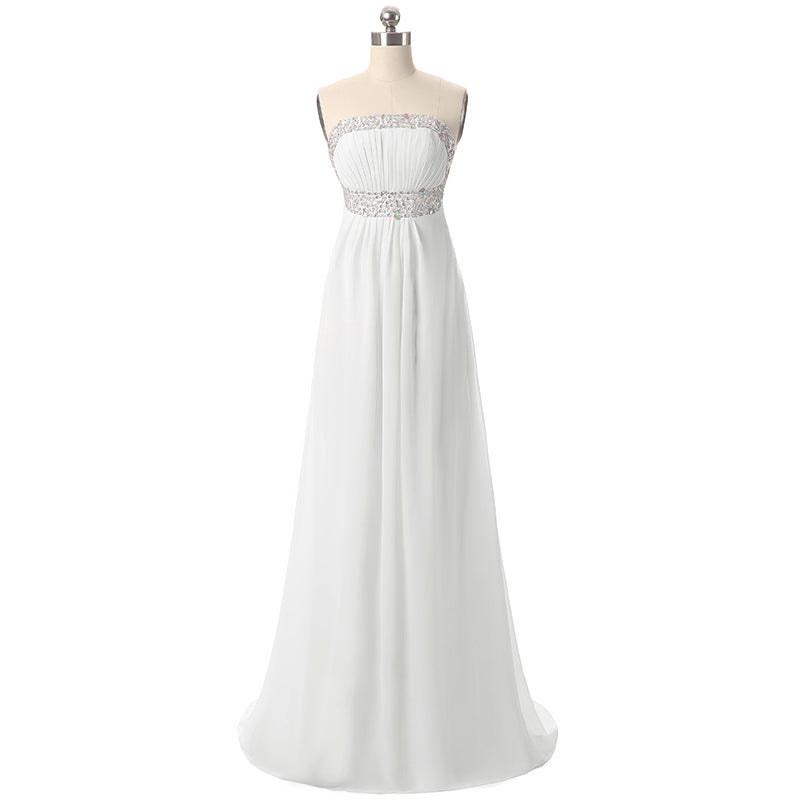 Elegant Strapless White Maxi Gown Prom Dress,SD007