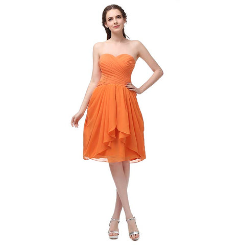 Vibrant Orange Strapless Ruched Short Prom Dress, SD247