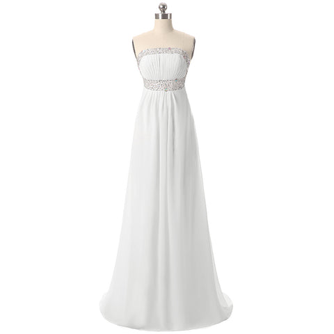 Elegant Strapless White Maxi Gown Prom Dress,SD007