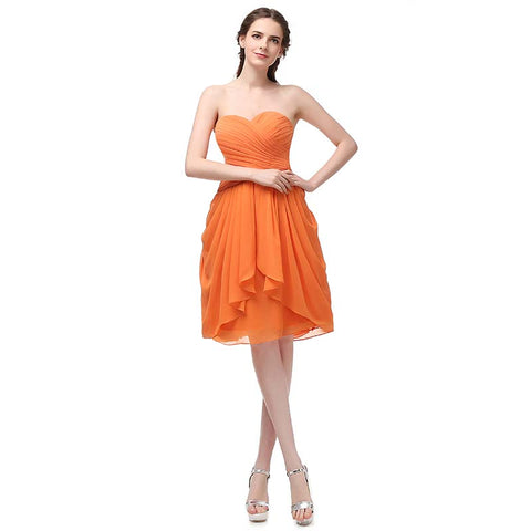 Vibrant Orange Strapless Ruched Short Prom Dress, SD247