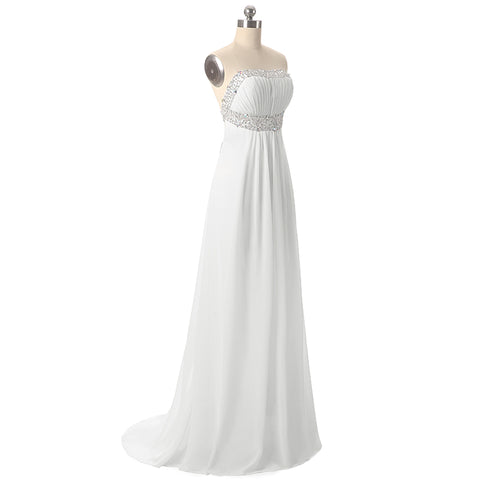 Elegant Strapless White Maxi Gown Prom Dress,SD007