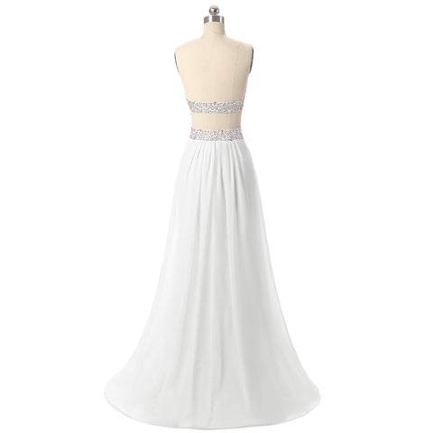 Elegant Strapless White Maxi Gown Prom Dress,SD007
