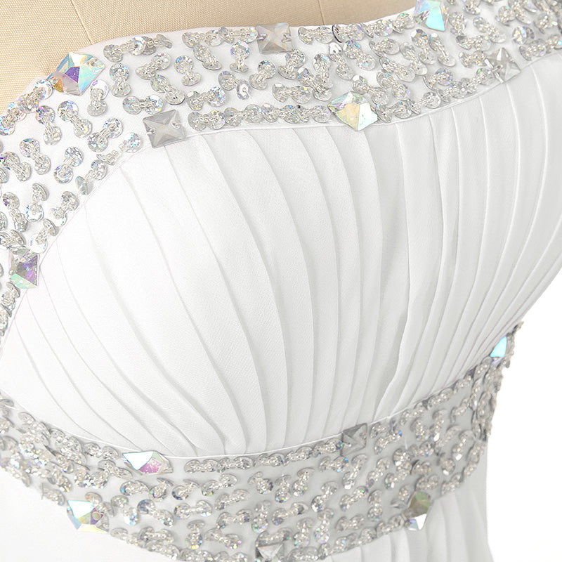 Elegant Strapless White Maxi Gown Prom Dress,SD007