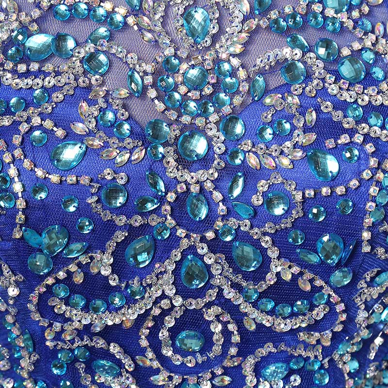 Glamorous Blue Halter - Neck Embellished Crop Top with Tulle Prom Dress, LX206