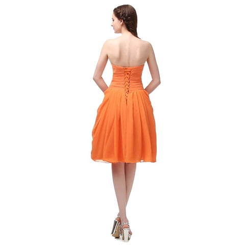 Vibrant Orange Strapless Ruched Short Prom Dress, SD247