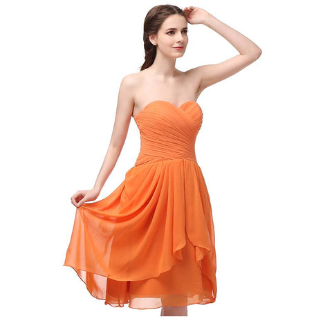 Vibrant Orange Strapless Ruched Short Prom Dress, SD247
