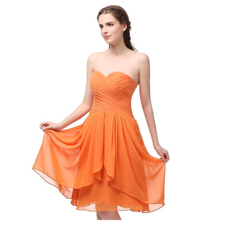 Vibrant Orange Strapless Ruched Short Prom Dress, SD247