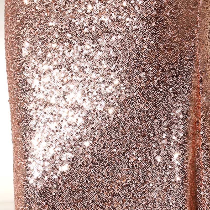 Sparkling Rose Gold Short - Sleeved Mermaid Evening Gown Prom Dress, SD347