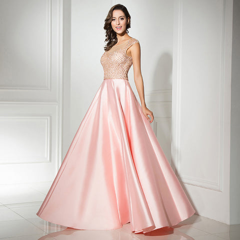 Elegant Sleeved Blush Pink Gown with Embellished Bodice Prom Dress,LX305