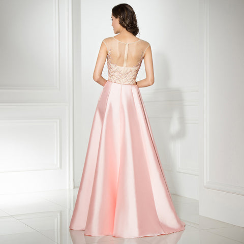 Elegant Sleeved Blush Pink Gown with Embellished Bodice Prom Dress,LX305