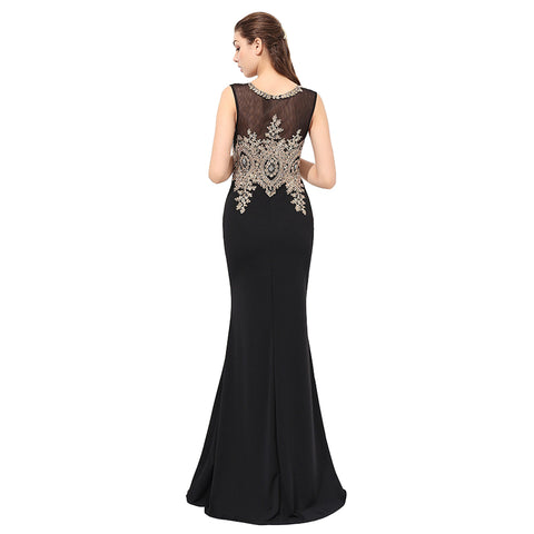 Elegant Sleeveless Black Mermaid Gown with Gold Embroidered Bodice Prom Dress,LX360