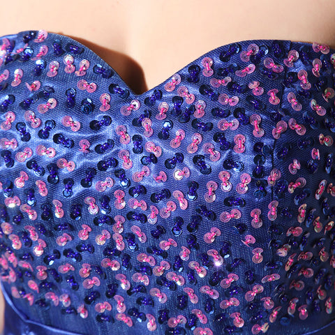 Gorgeous Strapless Blue Sequin Tulle Prom Dress , SD101