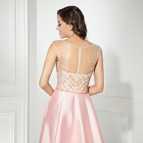 Elegant Sleeved Blush Pink Gown with Embellished Bodice Prom Dress,LX305