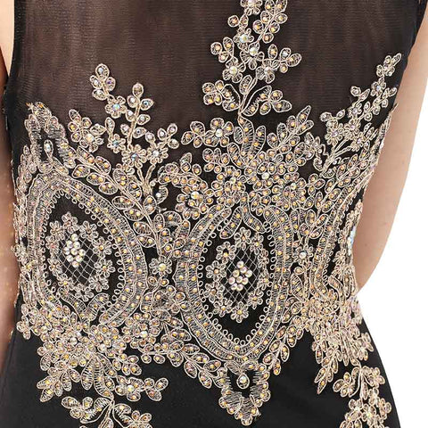 Elegant Sleeveless Black Mermaid Gown with Gold Embroidered Bodice Prom Dress,LX360