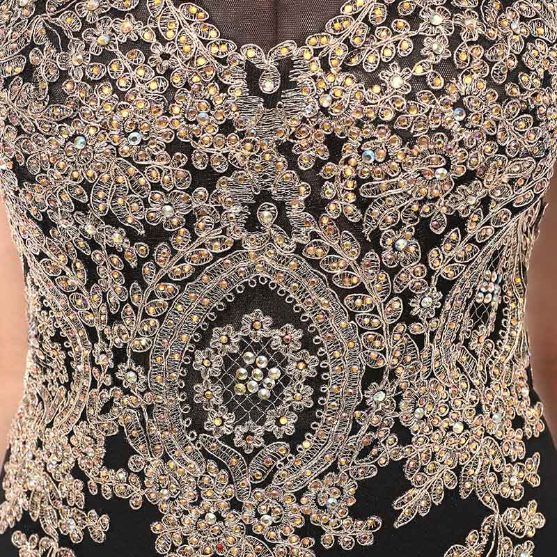 Elegant Sleeveless Black Mermaid Gown with Gold Embroidered Bodice Prom Dress,LX360