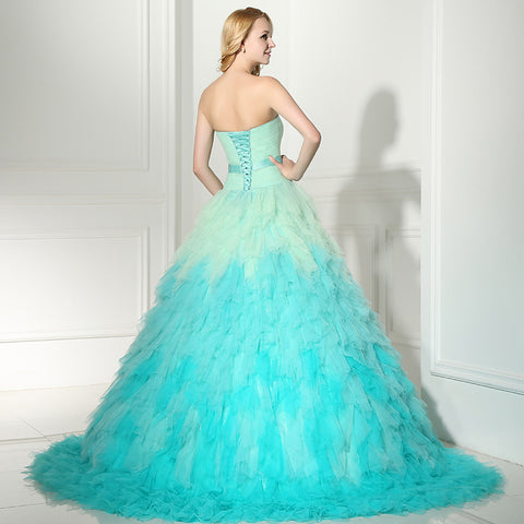 Stunning Strapless Ombre Tulle Ball Gown with Floral Accent Prom Dress, SD362