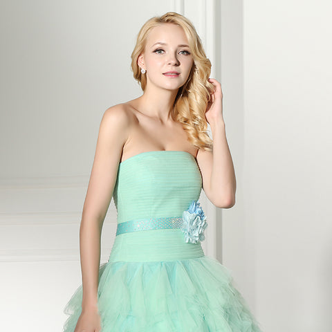 Stunning Strapless Ombre Tulle Ball Gown with Floral Accent Prom Dress, SD362