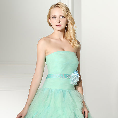 Stunning Strapless Ombre Tulle Ball Gown with Floral Accent Prom Dress, SD362
